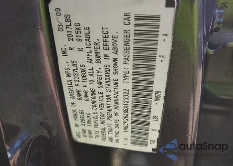 2009 Honda Accord 2.4 Lx-P from USA, damaged, VIN 1HGCP26409A123322